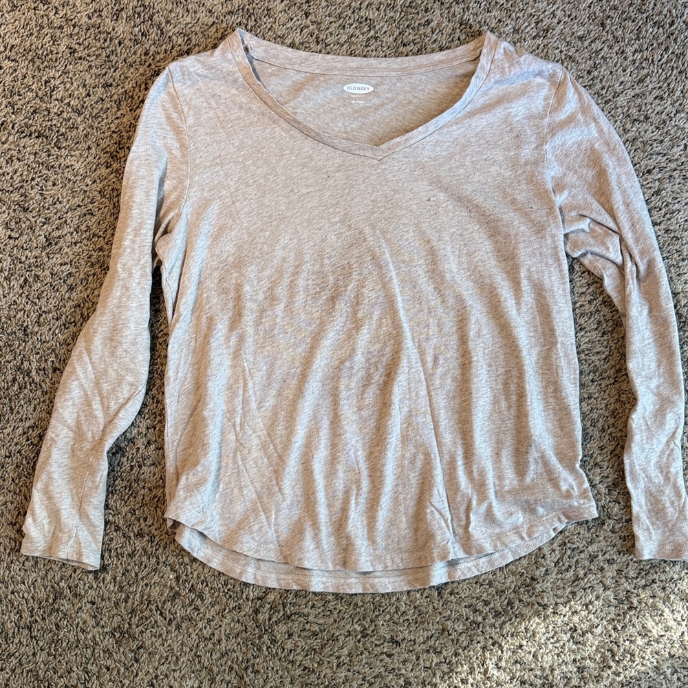 Old Navy Heathered Tan V-Neck Top